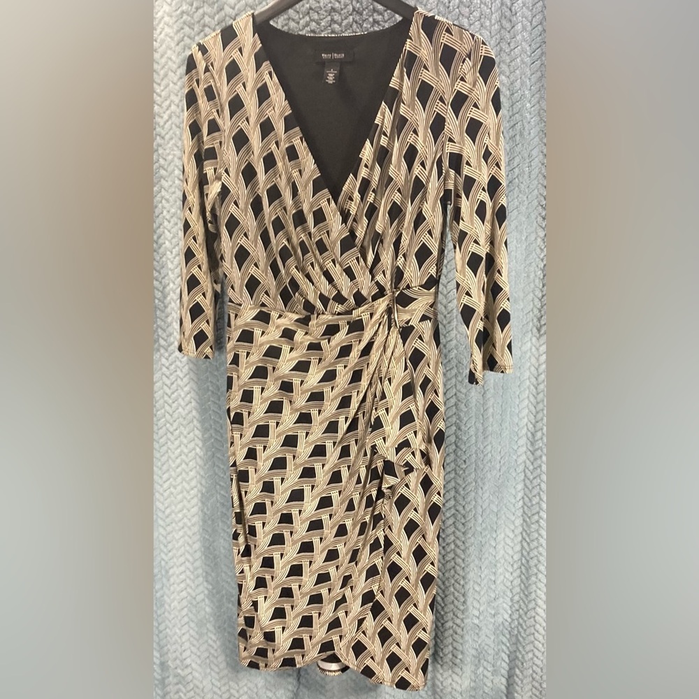 White House Black Market Geometric Black and Cream Dress
